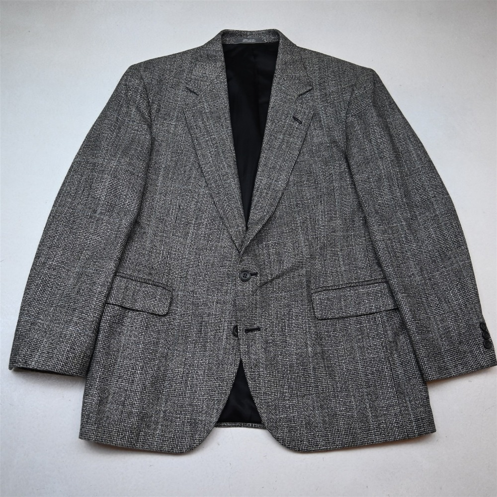 Vtg USA Made 42S Gray Check Soft Silk Tweed Mens Blazer Suit Jacket Sport Coat